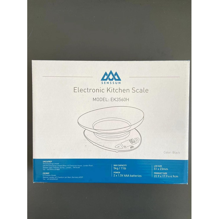 Цифрові кухонні електронні ваги SENSSUN зі знімною чашею, 5 кг / 11 фунтів з точністю до 1 г, з великим РК-дисплеєм і функцією тар