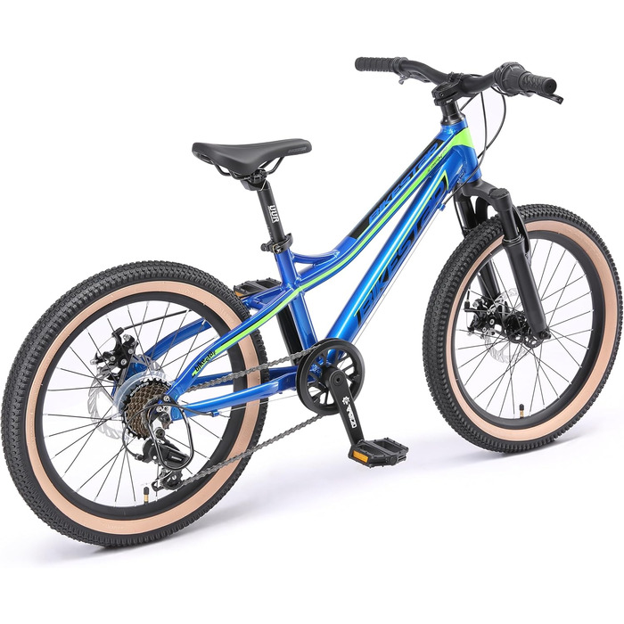 Гірський велосипед BIKESTAR з алюмінію, дитячий, 20 дюймів, вік 6-9 років, хардтейл 7-швидкісна коробка передач Shimano, дискові гальма, амортизаційна вилка Дитячий велосипед Безризикова пробна версія, синьо-зелений