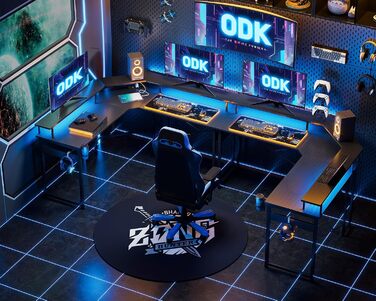Ігровий стіл ODK 129x129 см, ігровий стіл зі світлодіодом, ігровий стіл для ПК з 2 розетками та 2 портами для зарядки USB, комп'ют