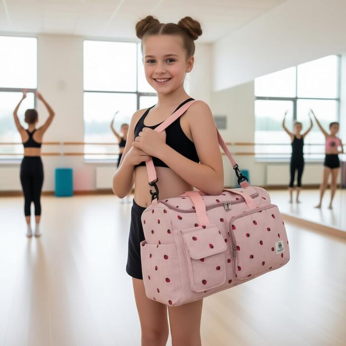 Спортивна сумка для дітей, дорожня сумка для дівчаток та жінок з відділенням для взуття та відділенням для вологи, вельветова сумка для плавання, дорожня сумка для вихідного дня, дизайн полуниці, сумка для ручної поклажі, пляжна сумка для подорожей, фітне