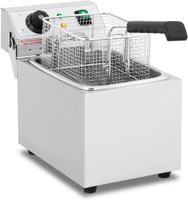 Електрична фритюрниця Royal Catering RCEF 08EB (8 л, 3 200 Вт, діапазон температур 50-200 C, холодна зона, з кришкою)