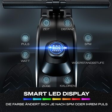 Домашній гребний тренажер з водонепроникним або магнітним опором, світлодіодним дисплеєм, сумісним із додатком Bluetooth, подвійною ковзною рейкою, тихий, ергономічний, тренування всього тіла, вертикальне зберігання, PROwer/WRX500 (чорний)