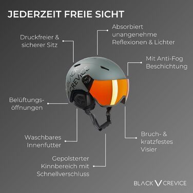 Лижний шолом BLACK CREVICE Vail Лижний шолом у стилі Pilot із козирком Чоловічий та жіночий лижний шолом Полікарбонатний лижний шолом Дихаючий лижний шолом Регульований розмір M (55-58 см) Матовий рушничний метал/Блискучий чорний