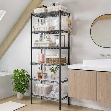 Полиця для зберігання, металева полиця - з 6 полицями, окремостояча кухонна полиця з регульованими по висоті полицями та ніжками (35,5 Г x 60 Ш x 180 В см)