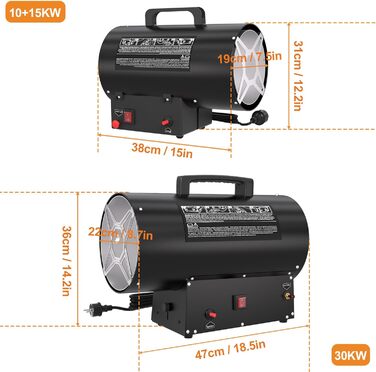 Газовий обігрівач Aufun 30 кВт 220 В, газовий обігрівач, газовий радіаційний обігрівач, пропановий обігрівач, потік повітря 650 м/год, генератор гарячого повітря, включаючи газовий шланг та регулятор тиску