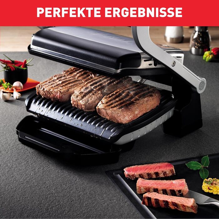 Контактний гриль Tefal OptiGrill, 6 програм, індикатор рівня приготування, знімні пластини, ручний режим, електрогриль, нержавіюча сталь, GC712D12