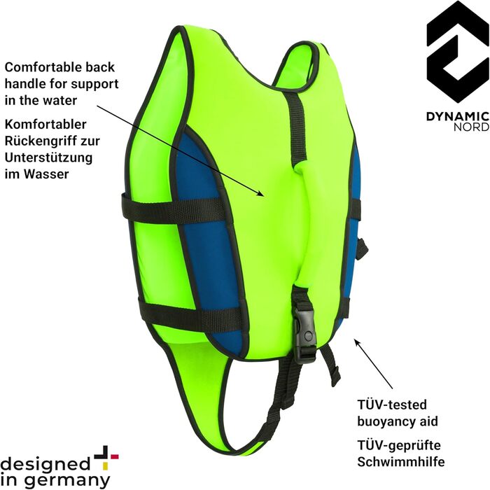 Дитячий рятувальний жилет преміум-класу - Розроблено в Німеччині - Засіб для плавання для дітей вагою 15-19 кг та 19-30 кг для безпечного плавання, засіб для рятування від сонця, жилет для тренувань з плавання. Зелений/Синій M 19-30 кг (приблизно 3-6 рокі