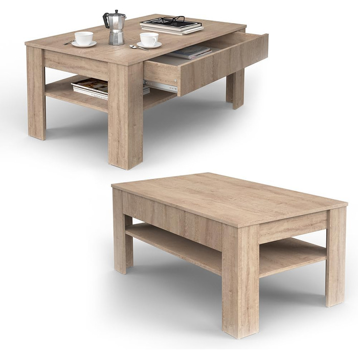 Журнальний столик Vicco Milan, стіл для вітальні з шухлядою, Сонома, 92,2 x 65 см