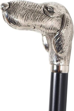 Дизайнерський ріжок для взуття 70 см зі сріблястою головою собаки в якості ручки, чорний дерев'яний стрижень