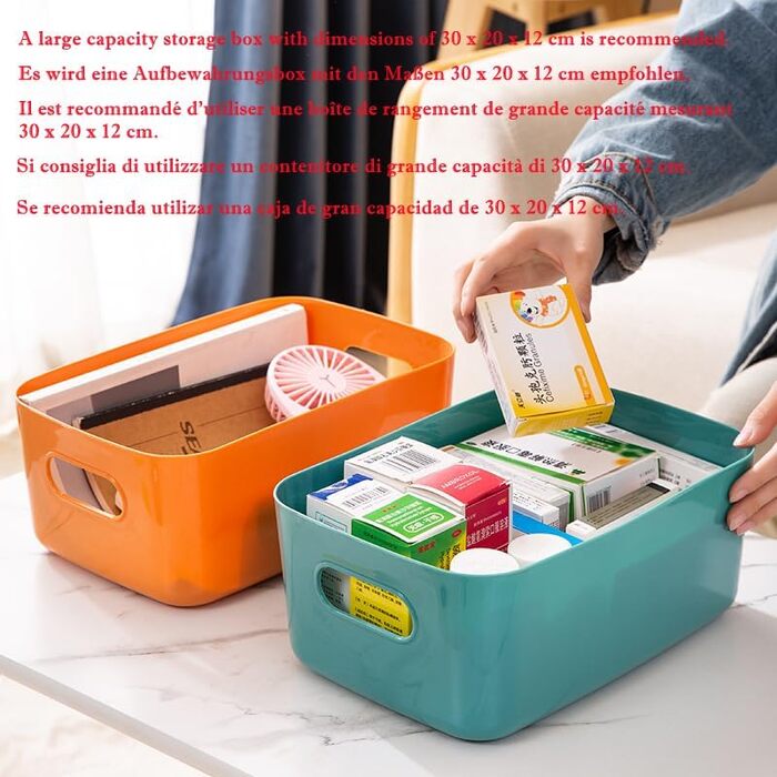 Великих пластикових коробок для зберігання з ручками, 302012 см, органайзер для ванної/кухонної шафи, кошик/коробка для зберігання на кухню, ванну кімнату, іграшки, зелений 302012 см/7 шт. у упаковці, 7