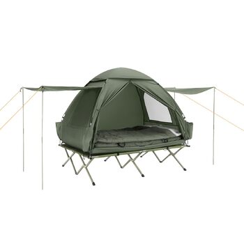 Розкладне ліжко SoBuy з тентом, 2 особи, 7-в-1 розкладний намет з повітряним насосом, мішок на колесах, спальний мішок, тент, водонепроникне кемпінгове ліжко, шезлонг для кемпінгу на відкритому повітрі, сімейний намет, зелений, 193x188x145 см, до 180 кг, 