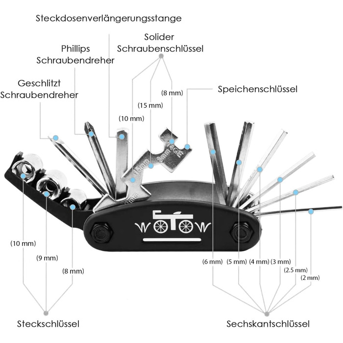 Набір велосипедних інструментів на ходу, повний набір велосипедних інструментів складаний багатофункціональний інструмент велосипед для професійного велосипедного мультитула для їзди на вулиці, 16 in 1 Multitool Bicycle Tool -