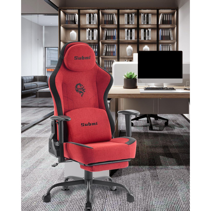 Геймерське крісло, тканинне ігрове крісло та підголівник, ергономічне комп&39ютерне крісло, офісне крісло з підставкою для ніг, комп&39ютерне крісло з регульованою поперековою опорою, подарунок для геймерів (червоне)