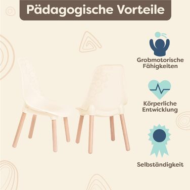 Набір з 2 дитячих меблів Дитячі стільці на ніжках - міцні, стильні стільці в кремово-білому кольорі та дереві для дітей від 3 рокі