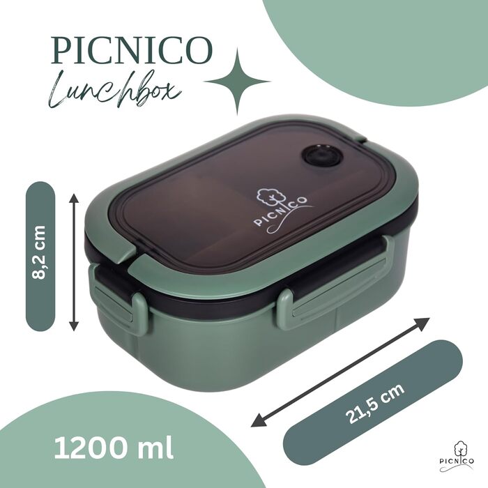 Преміум ланчбокс для дітей 1200 мл, двоповерховий, з 6 відділеннями, зелений (без BPA) контейнер для сніданків та перекусів з ложкою та виделкою ідеально підходить для дитячого садка та школи, можна мити в посудомийній машині, герметичний