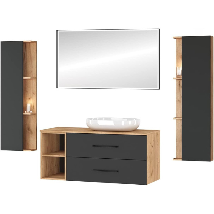 Комплект меблів для ванної кімнати Planetmbel туалетний столик LUX 120 см золотий дуб/антрацит БЕЗ умивальника з тумбою 2 шт. золо