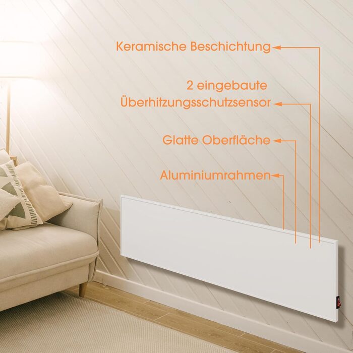 Інфрачервоний обігрівач byecold 350 Вт, інфрачервоний електричний обігрівач 120 * 30 см, радіаторна нагрівальна панель, енергозбереження, захист від перегріву, 350 Вт тумблер, білий