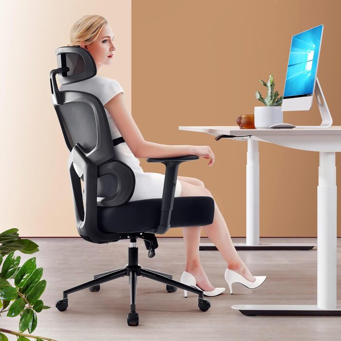 Ергономічне офісне крісло IWMH, стілець для роботи з регульованим підголівником, підлокітниками, поперековою опорою, обертове крісло з функцією гойдання, крісло керівника з сітки, комп&39ютерне крісло, обертове крісло для полегшення болю в спині, 180 кг