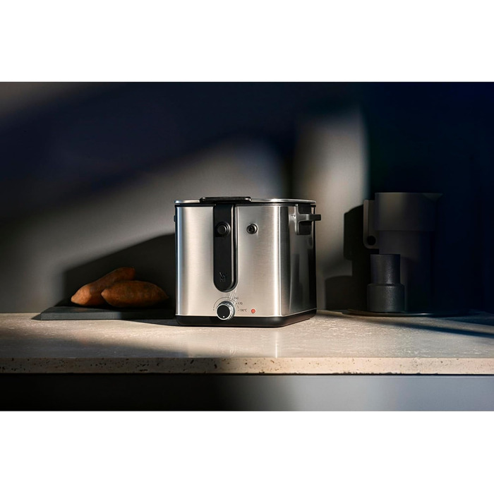 Міні-фритюрниця з жиром/олією, міні-фритюрниця з картоплерізкою, 1000 Вт, знімний контейнер для олії, для хрусткої картоплі фрі, матова нержавіюча сталь матова