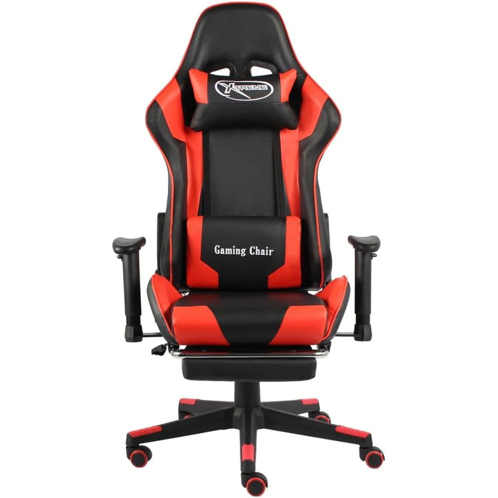 Геймерське крісло з підставкою для ніг, обертове, червоне ПВХ