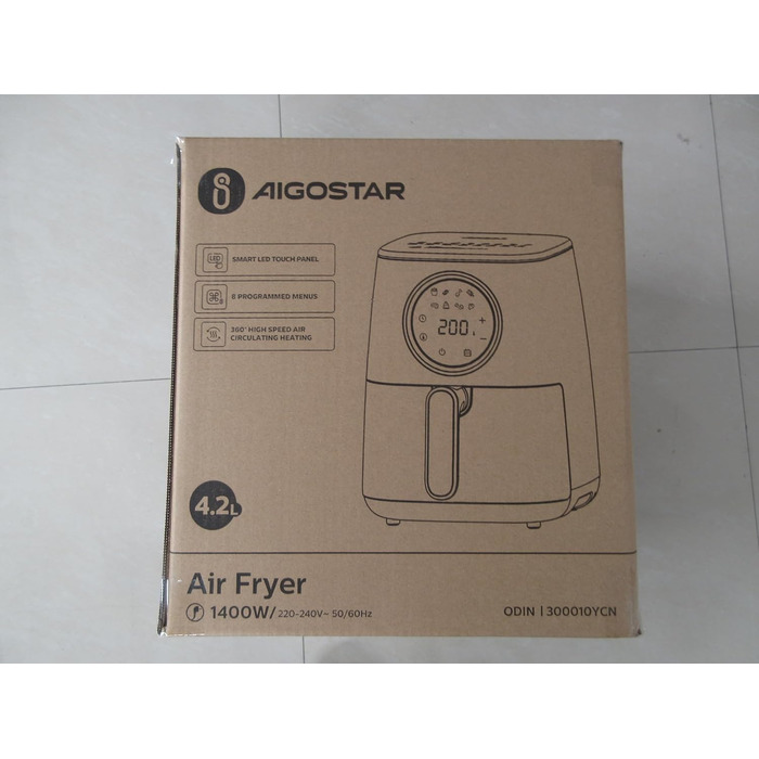 Аерофритюрниця Aigostar 4.2 л, гаряча фритюрниця XXL, фритюрниці без олії, 8 меню та рецептів, світлодіодний сенсорний екран, 1400 Вт, без бісфенолу А