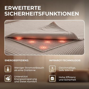 Інфрачервона ковдра BR Bringer з підігрівом - Електрична флісова ковдра з автоматичним вимкненням та захистом від перегріву - 6 налаштувань нагріву, таймер до 10 годин, кабель 2,45 м, можна прати в пральній машині, OEKO-TEX (200x180 см, Nordic Taupe) Nord