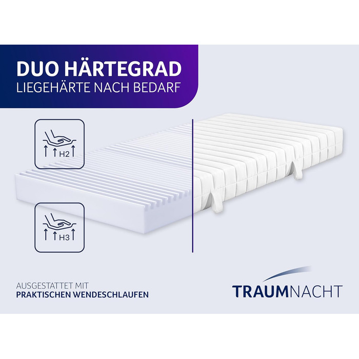 В 1 Duo - ортопедичний 7-зонний матрац з холодної піни, рівні жорсткості 2 та 3, сертифікований ko-Tex, 90 x 200 см, висота 12 см, виготовлений за німецькими стандартами якості, 90 x 200 см, 12 см, 2