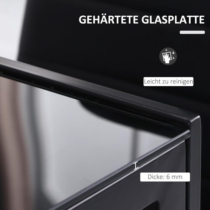 Обідній стіл HOMCOM 120 x 60 см Кухонний стіл для 4 осіб Обідній стіл зі стільницею із загартованого скла Сучасний стіл для кухні, їдальні, вітальні Чорний 120 x 60 x 75 см