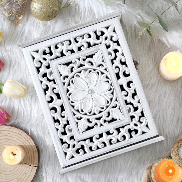 Скринька для ключів Optyuwah дерев'яна скринька для ключів з європейською порожнистою шафою для ключів з 6 гачками для ключів, він