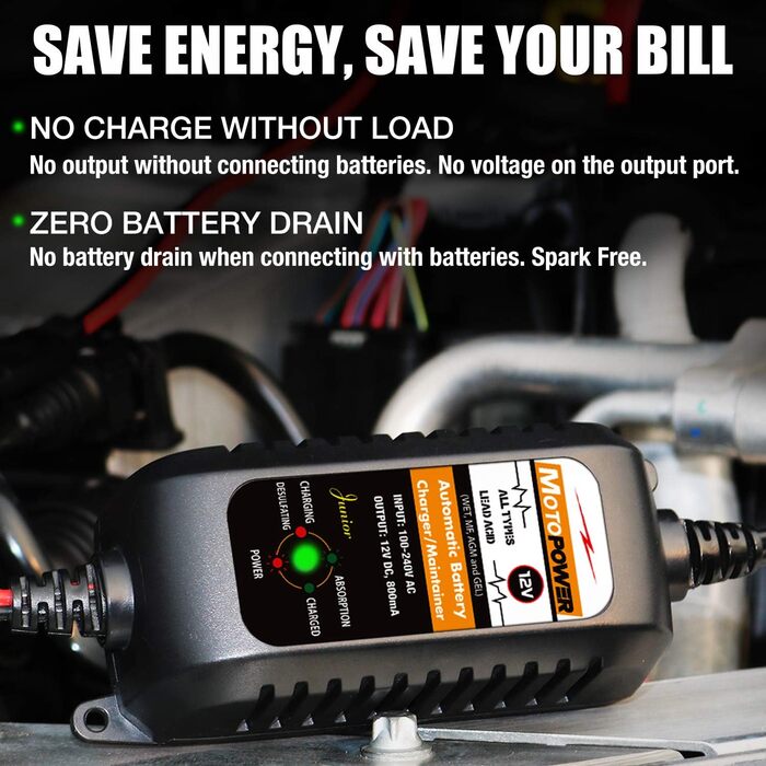 Автоматичний зарядний пристрій для автомобілів, мотоциклів, квадроциклів, будинків на колесах, електромобілів, катерів, 00205A 12V
