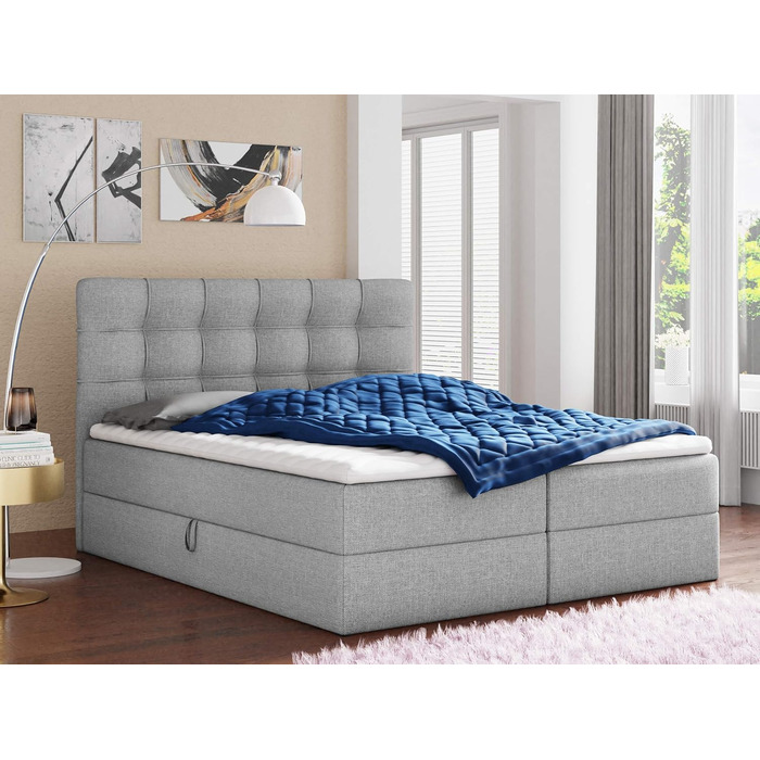 Ліжко Sofnet Best Box Spring з 2 ящиками для зберігання, двоспальне ліжко з матрацом Bonnell та наматрасником, м&39яке ліжко, каркас ліжка, стильне, спальня (сірий (Inari 91), 180 x 200 см) сірий (Inari 91) 180 x 200 см