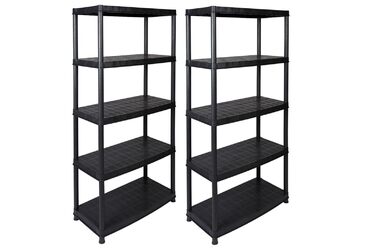 Пластиковий стелаж Kreher 2 x XL для міцності - 85x40,5x185 см - 5 полиць, вантажопідйомність 300 кг - вставна система, роздільний (32 полиці), сертифікований TV, стійкий до іржі та атмосферних впливів - для підвалу, гаража, майстерні та саду