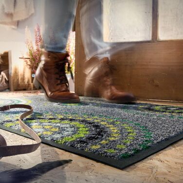 Килимок для дверей Erwin Mller Ludwigshafen, килимок для збору бруду, килимок для очищення, кола сіро-зелені, розмір 50x75 см - нековзний, легко чиститься, підходить для теплої підлоги (доступні інші кольори, розміри) Сірий/Зелений 50 x 75 см (Прямокутний