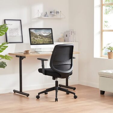 Ергономічне офісне крісло Storeo Basics, стілець для роботи з регульованими підлокітниками, поперекова підтримка, крісло керівника з сітчастої тканини, захисне для спини, легке складання, 63,5 x 58,4 x 91,4 см, чорний, без підголівника