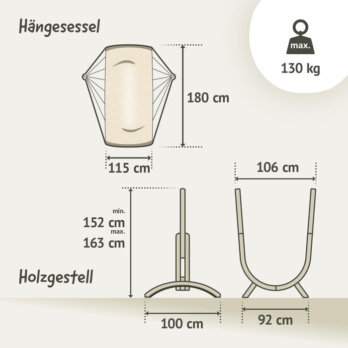 Підвісне крісло з органічної бавовни Udine з дерев'яним каркасом - М'яке підвісне крісло ручної роботи, стійке до розривів, м'яке