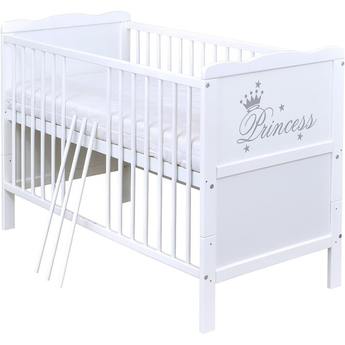 Дитяче ліжечко, розкладне ліжечко, дитяче ліжко Princess 60x120 біле, з прорізувачами