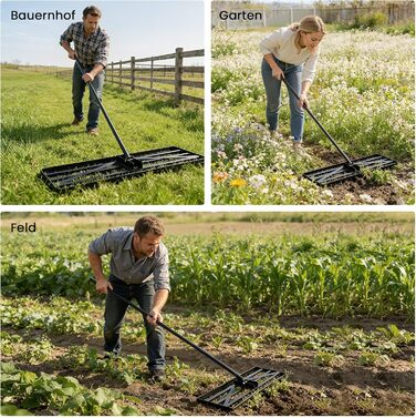 Гребінь для вирівнювання газону Rasenrechen, 75 x 25 см, з подовженою ручкою 193 см інструмент для легкого вирівнювання газонів, гольф-полів та сільськогосподарських угідь (75 см)