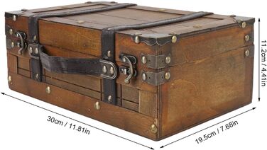 Вінтажна дерев&39яна валіза, ретро дерев&39яна скриня для зберігання, скриня зі шкіряною ручкою в античній бронзі та класичному дизайні, ідеально підходить для декору дому та сувенірів (мала)