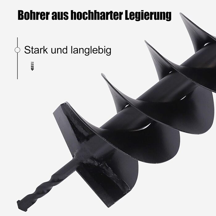 Буровий інструмент для саду та городу 800 мм, сталевий, з запобіжним болтом та адаптером SDS. Спіральний бур для стовпів, свердловини та земляних робіт (800 мм x 120 мм), чорний.