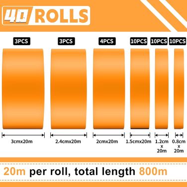 Професійна малярська золота стрічка, м&39яка стрічка, малярська малярська стрічка, 8/12/15/20/24/30 мм x 20 м Помаранчева малярська стрічка для фарбування, кузовних робіт, самостійного фарбування, професійного фарбування (мала) 40 шт. 8/12/15/20/24/30 мм 