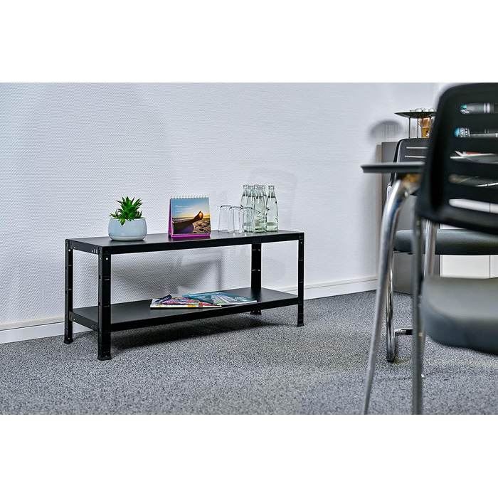 Стелаж Schulte Regalwelt з 2 полицями PowerMAX, вантажопідйомність 65 кг, 43x100x35 см (ВxШxГ), чорне фактурне покриття, полиця для зберігання, полиця для майстерні, полиця для підвалу, полиця для гаража, металева полиця, чорне фактурне покриття, 43x100x3