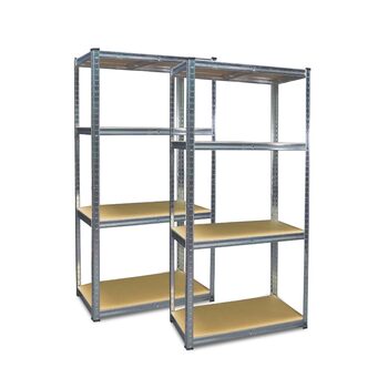 Подвійний надміцний стелаж Grafner, комплект з 2 шт., з 8 полицями МДФ, максимальне навантаження 1400 кг, закруглені кути, 160x160x40 см, безболтовий стелаж Twin Pack, стелаж для зберігання, стелаж для підвалу