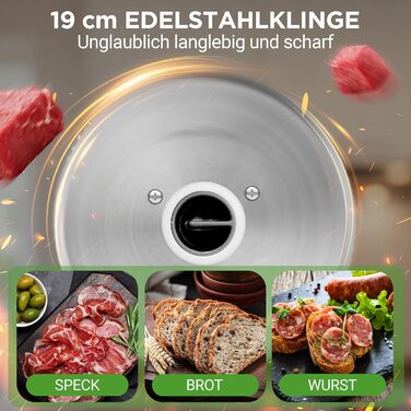 Електричний універсальний слайсер NutriChef 200 Вт машина для нарізки хліба, м'яса, сиру, овочів та фруктів, ніж 19 см, товщина нарізки 015 мм, знімне лезо з нержавіючої сталі, компактний та легкий у догляді
