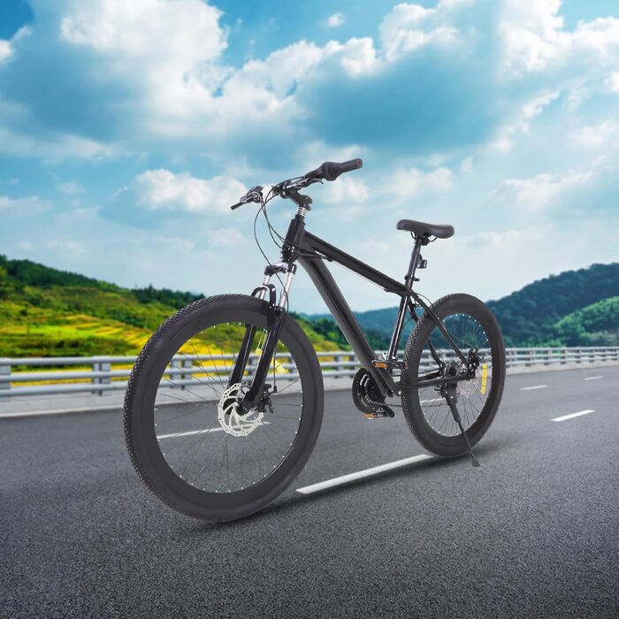 Дюймовий преміальний гірський велосипед, 21 швидкість, подвійні дискові гальма, чоловічий велосипед для всіх типів доріг, гірський велосипед для дівчат, хлопчиків, чоловіків та жінок, чорний, 26-