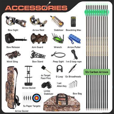 Набір складеного лука для дорослих початківців 20–70 lb – мисливський та спортивний лук з повним комплектом аксесуарів