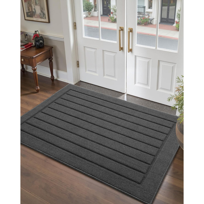Килимок COLOR&GEOMETRY Dirt Trapper для приміщень 92x152 см Килимок для входу, можна прати в пральній машині, нековзний та абсорбуючий килимок для прихожої, килимок для вхідної зони, коридору та вхідних дверей, сірий, 92 x 152 см (прямокутний)