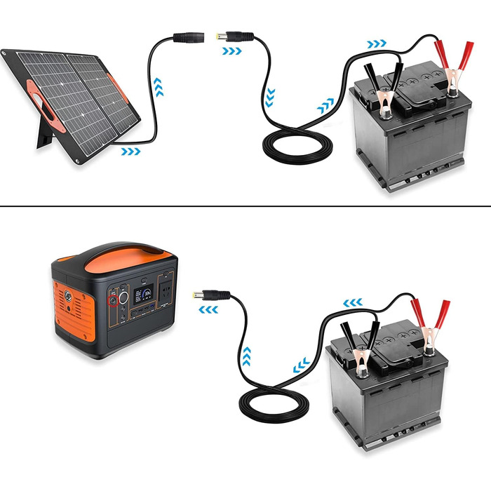 Батарея Затискач типу крокодил до 8-міліметрового штепсельного кабелю 18AWG 24 В ізольований затискач типу крокодил до DC7909 Кабель для портативних зарядних станцій, сонячних панелей, сонячних батарей тощо (4,9 фута)