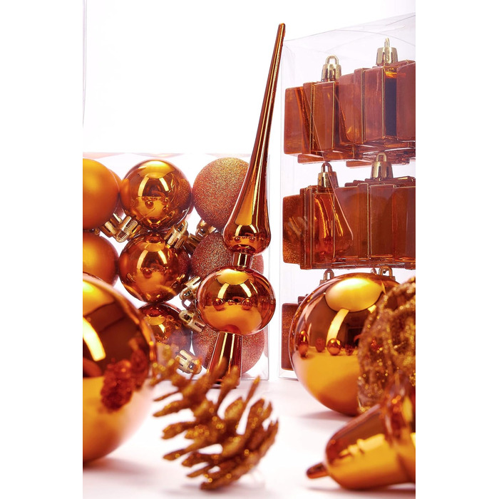 Набір різдвяних кульок із 101 предмета з верхівкою для ялинки помаранчеві BRUBAKER