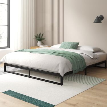 Ліжко Zinus Trisha каркас 140x200 см - 15 см низький профіль - металеве ліжко 140x200 з дерев&39яною рейковою основою - екологічно чиста упаковка та легке складання - чорний 140 x 200 см мінімалістичний