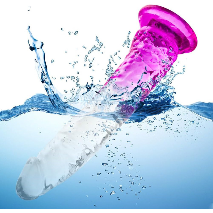 Градієнтний прозорий фіолетовий комбінований фалоімітатор на присосці 3 розміри (малий, середній, великий), без яєць, гра без використання рук, анальний та вагінальний секс. Реалістичний пеніс для початківців та досвідчених користувачів.